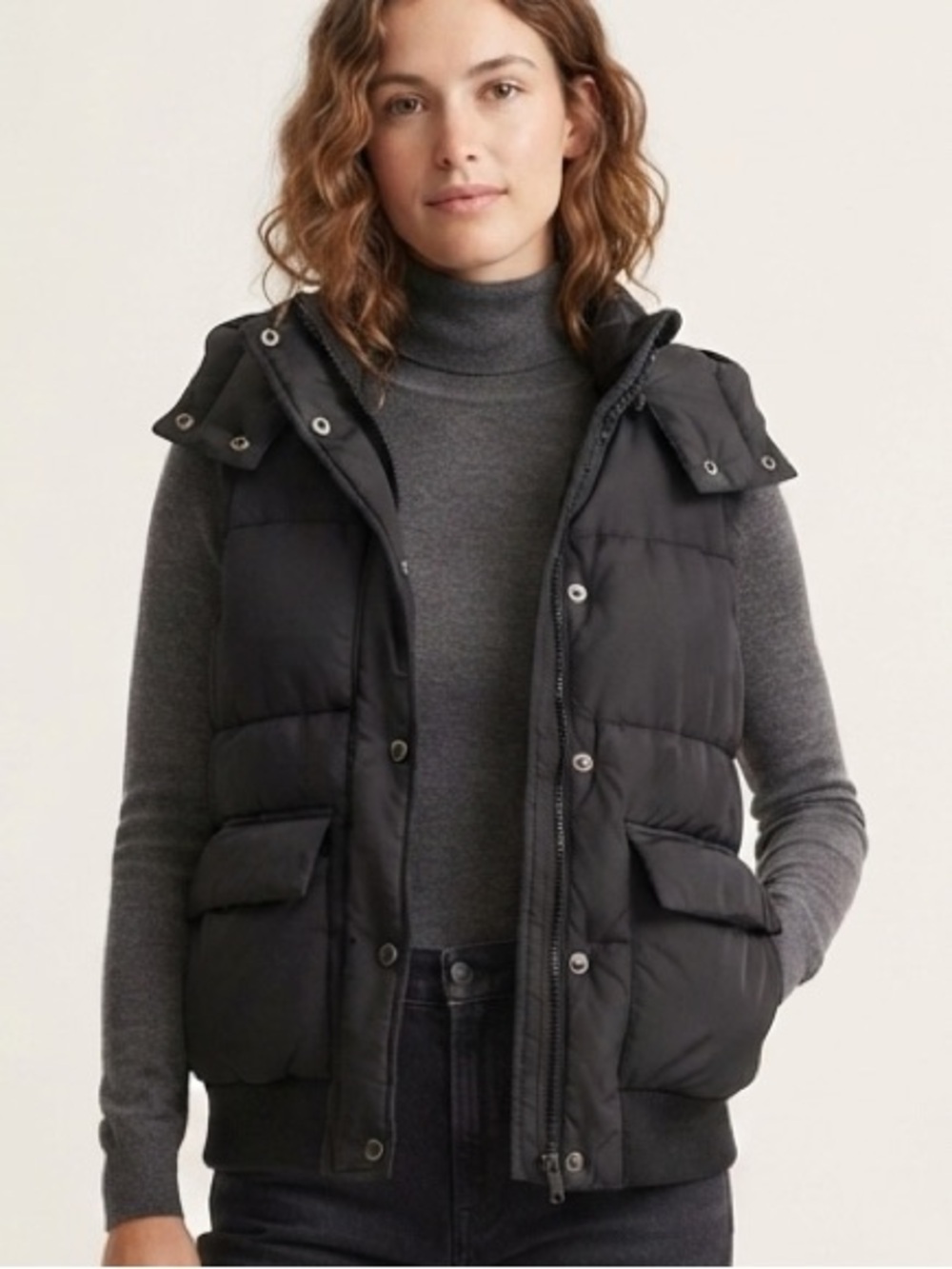 Gap Sz S Black Down Filled Hooded Puffer Vest